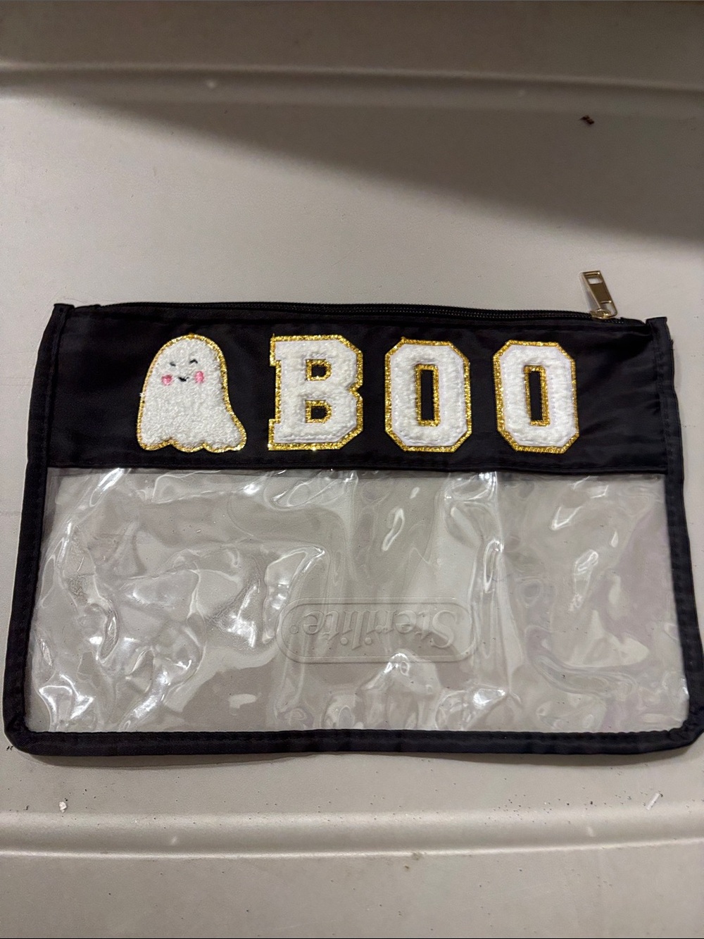Black 'BOO' Clear Pouch Bag